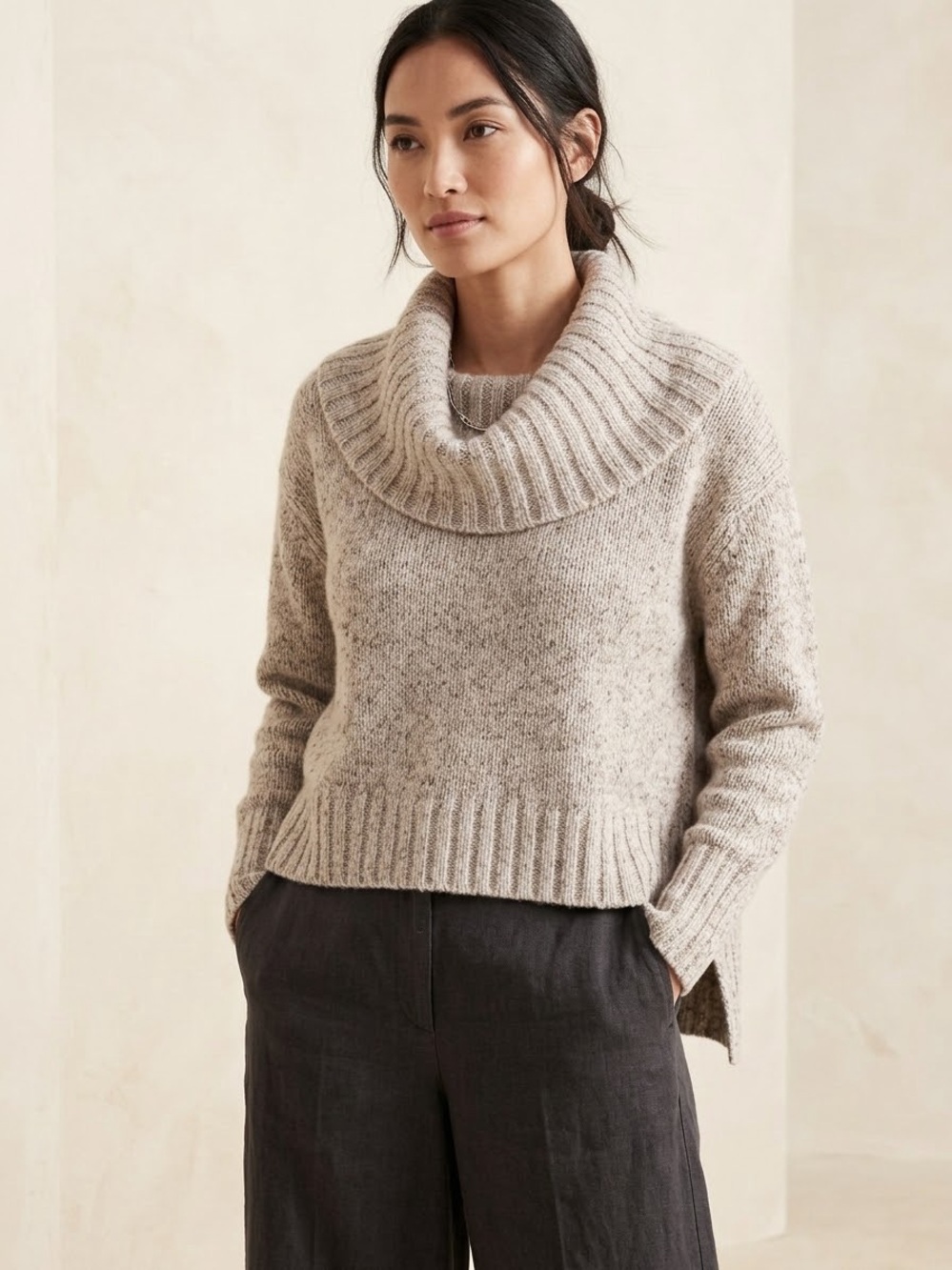 Eileen Fisher Medium Italian Yarn Knot Cowl Neck Sweater